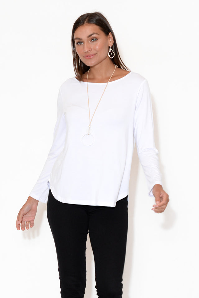 Adele White Long Sleeve Bamboo Tee