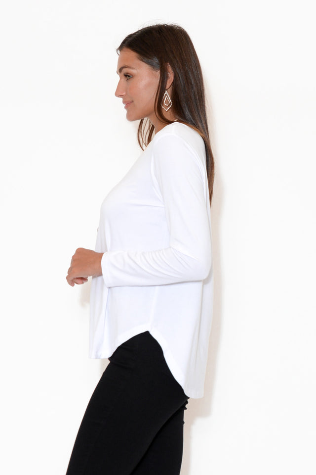 Adele White Long Sleeve Bamboo Tee