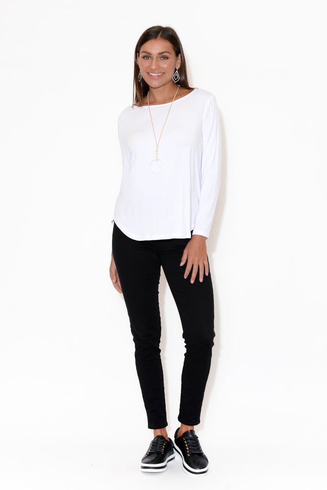 Adele White Long Sleeve Bamboo Tee