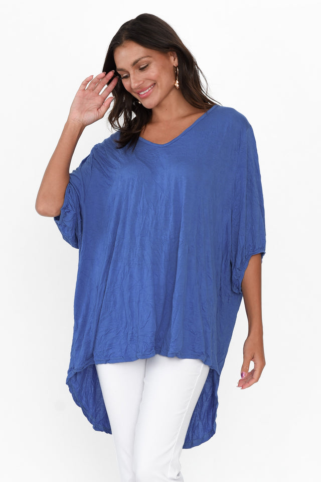 Agnes Cobalt Crinkle Cotton Hi Lo Top neckline_V Neck 