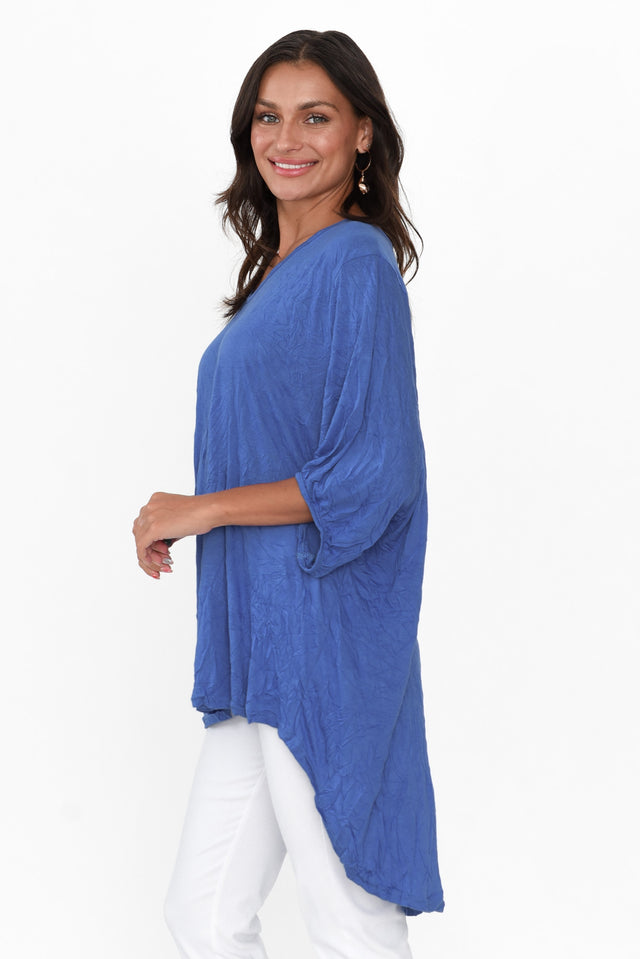 Agnes Cobalt Crinkle Cotton Hi Lo Top