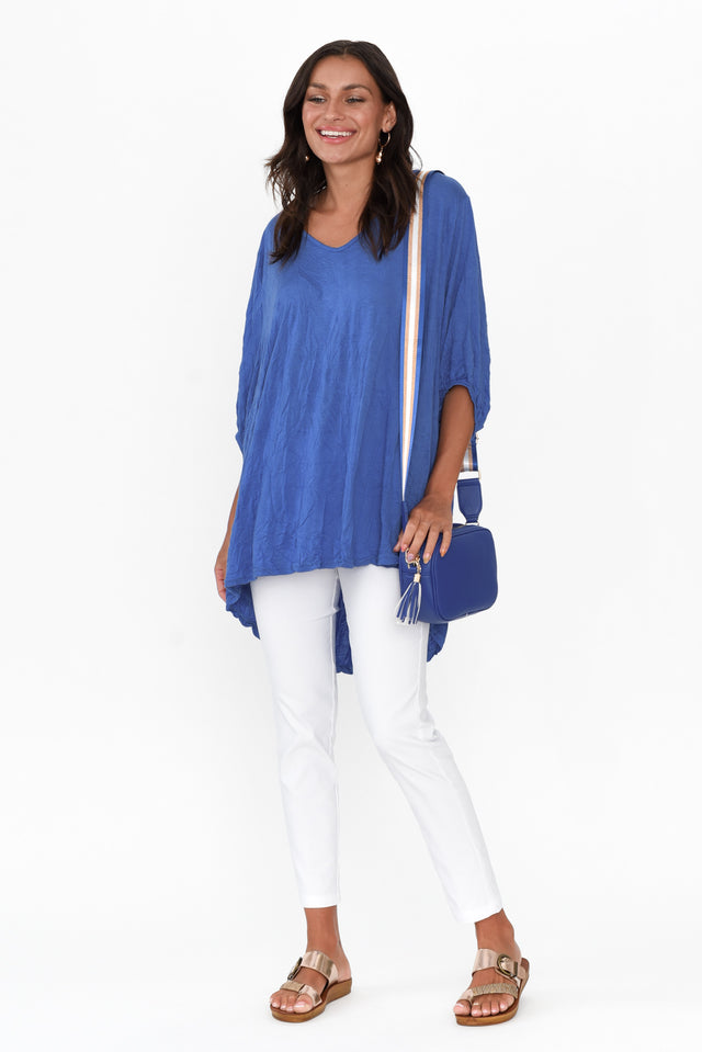 Agnes Cobalt Crinkle Cotton Hi Lo Top