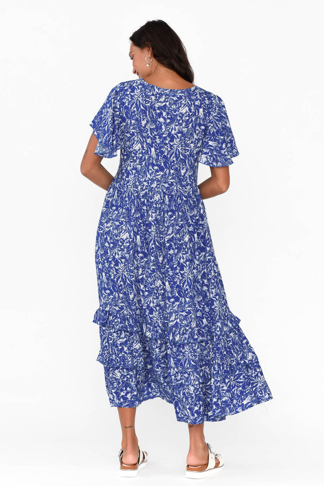 Akira Blue Blossom Button Tier Dress