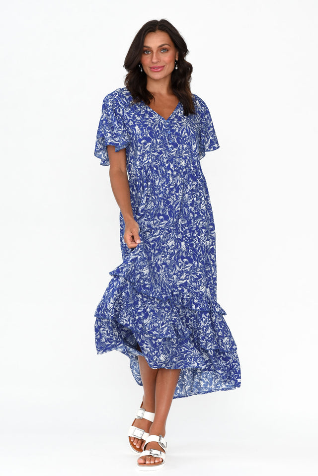 Akira Blue Blossom Button Tier Dress