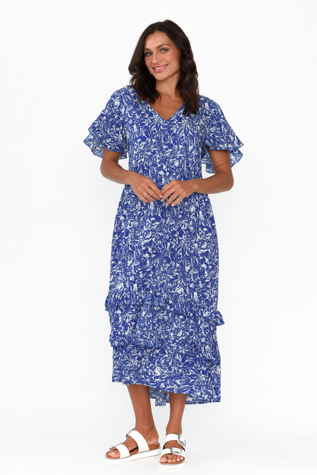 Akira Blue Blossom Button Tier Dress