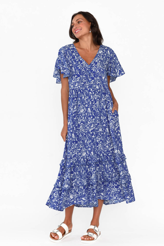 Akira Blue Blossom Button Tier Dress