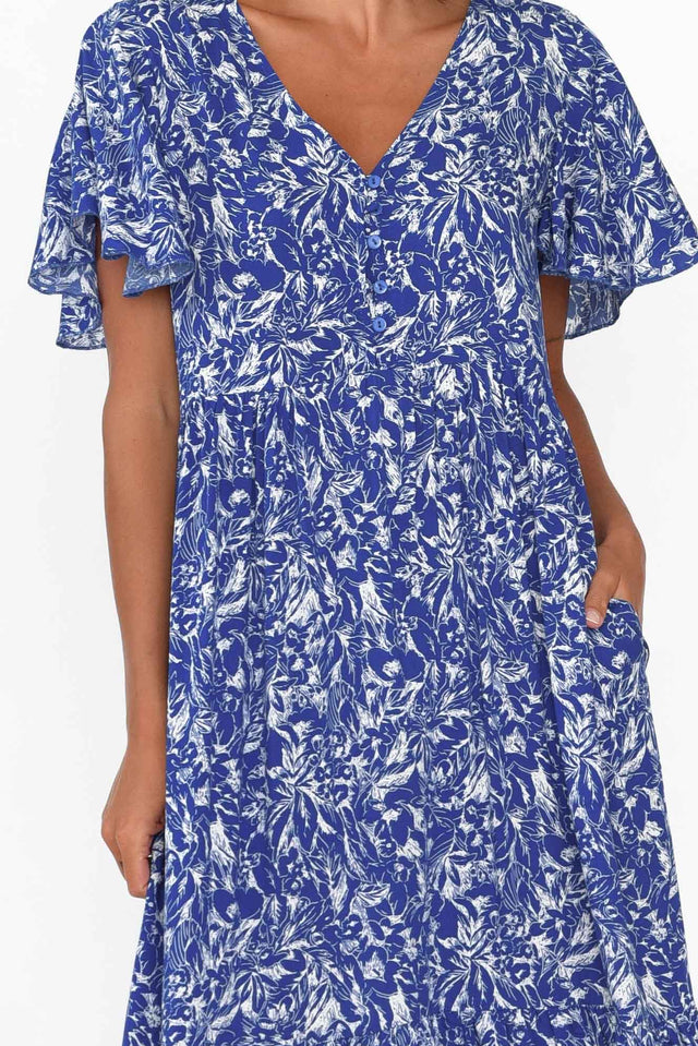 Akira Blue Blossom Button Tier Dress