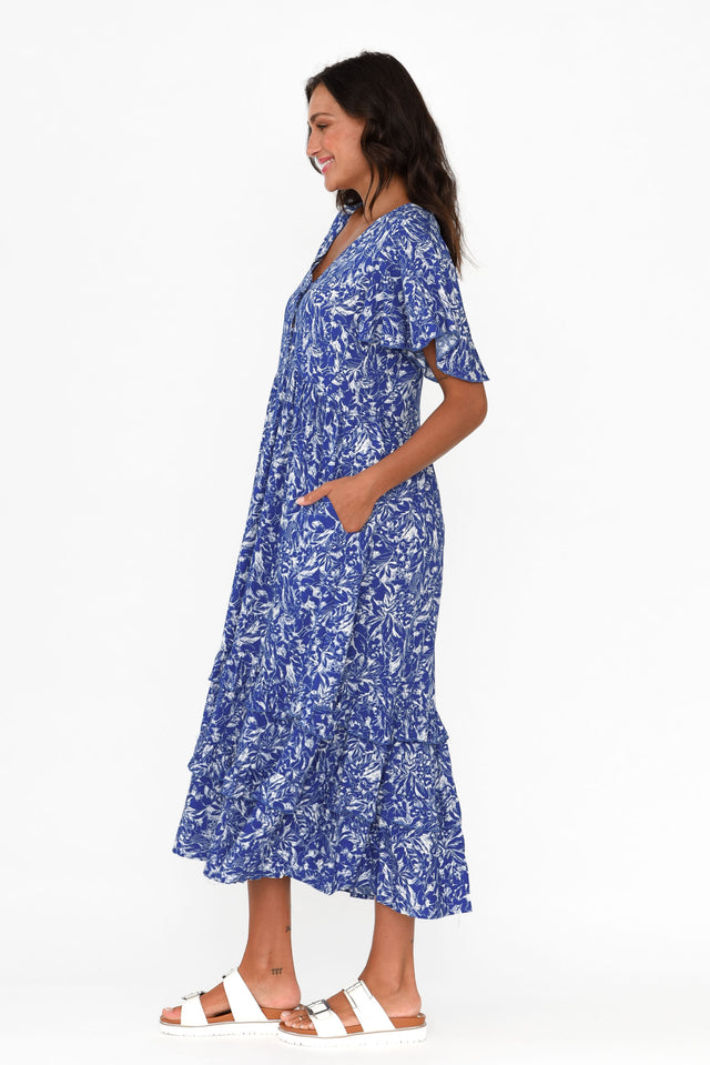 Akira Blue Blossom Button Tier Dress