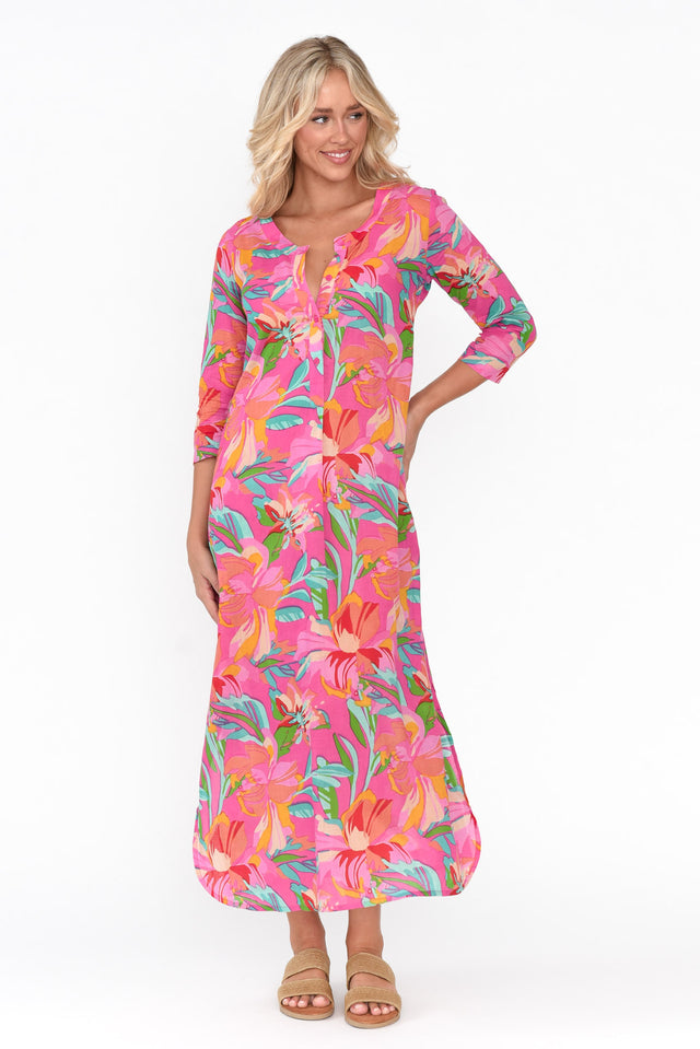 Apia Pink Hawaiian Cotton Maxi Dress