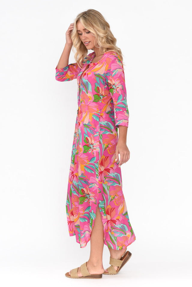 Apia Pink Hawaiian Cotton Maxi Dress