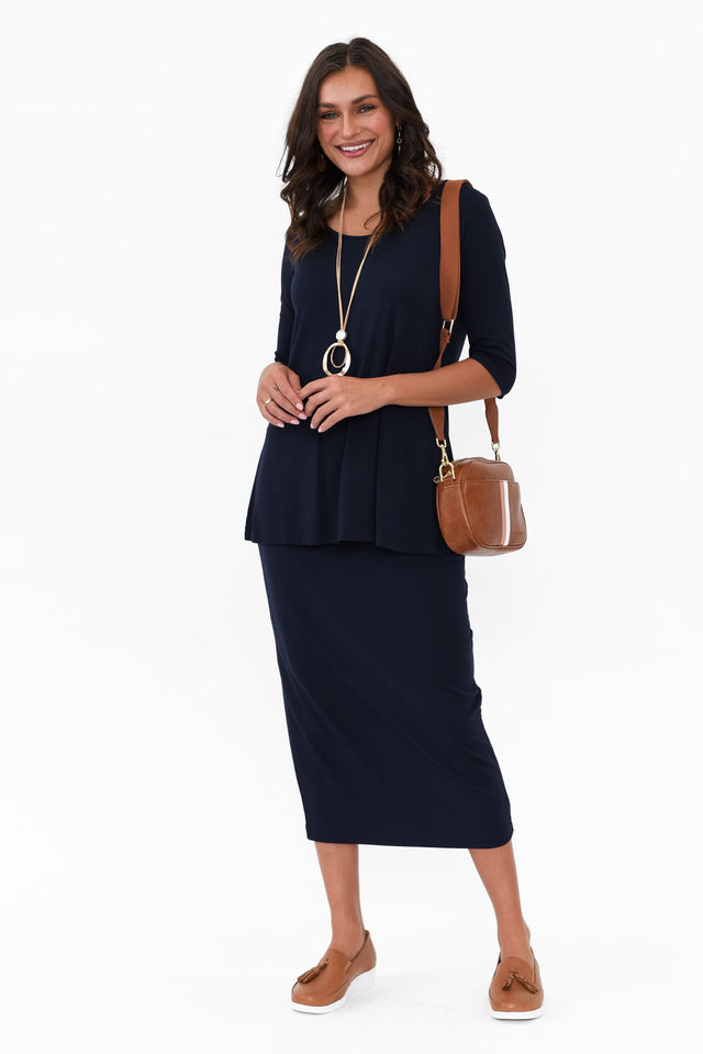 Navy Bamboo Maxi Tube Skirt