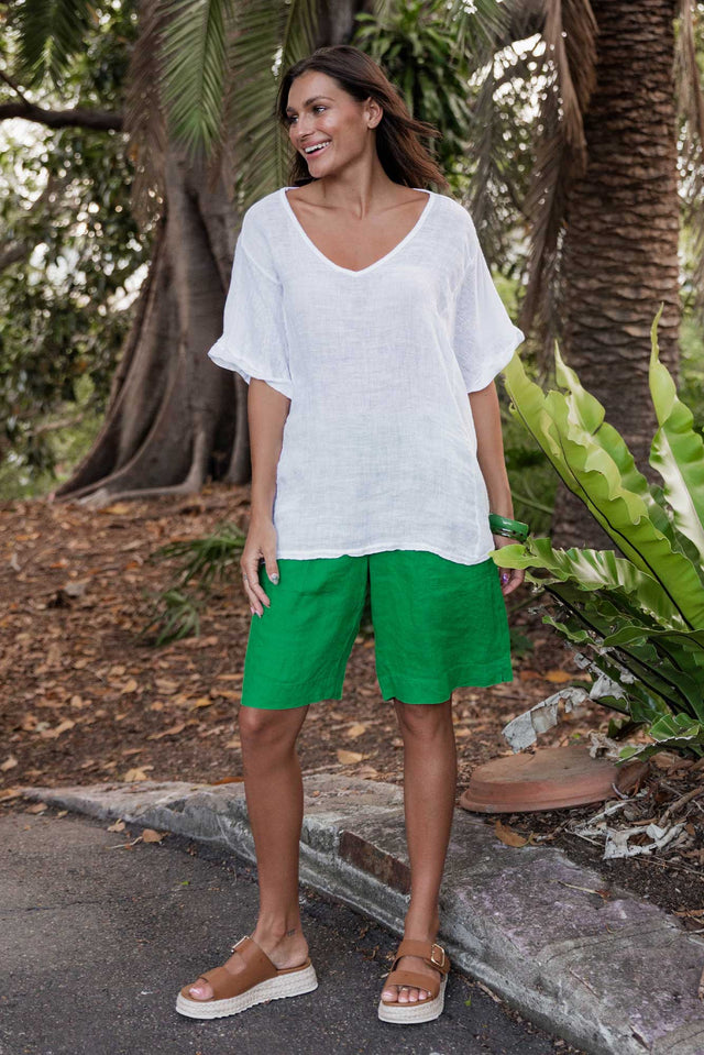 Aster Green Linen Shorts