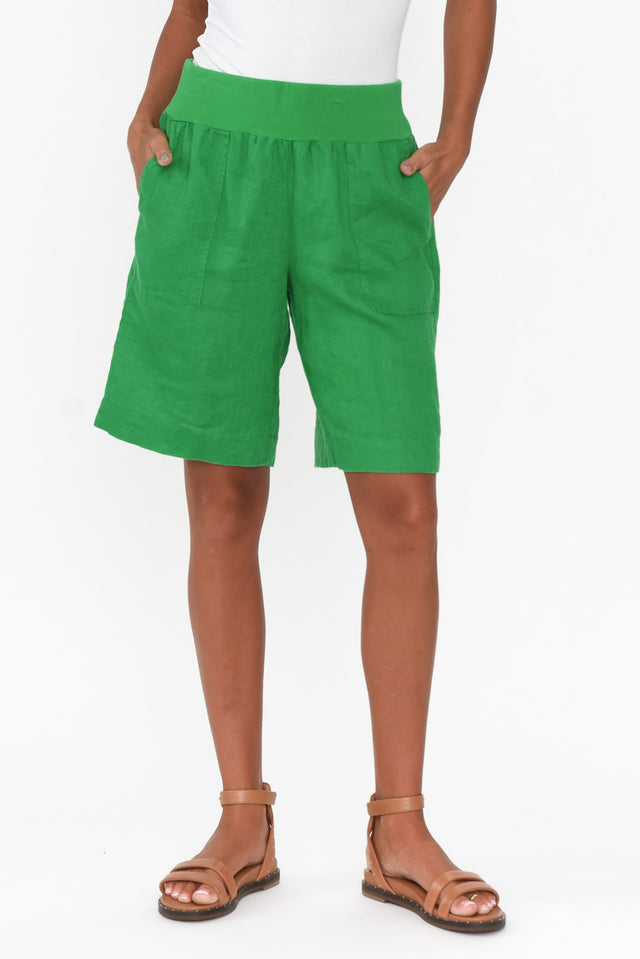 Aster Green Linen Shorts