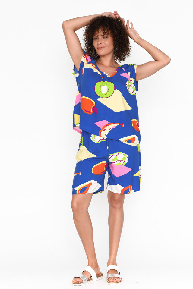 Aurora Cobalt Fruity Short Sleeve Top