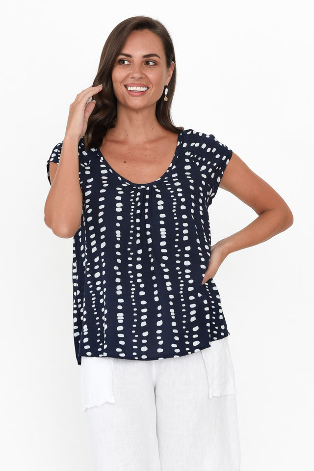 Aurora Navy Abstract Spot Short Sleeve Top