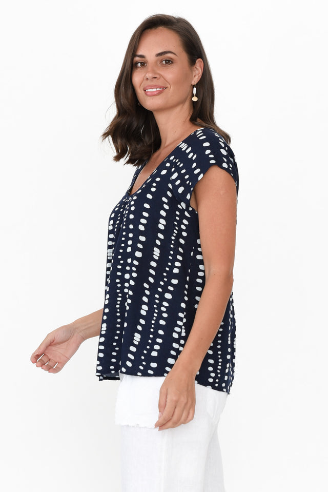 Aurora Navy Abstract Spot Short Sleeve Top