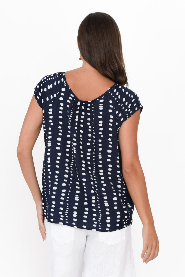 Aurora Navy Abstract Spot Short Sleeve Top