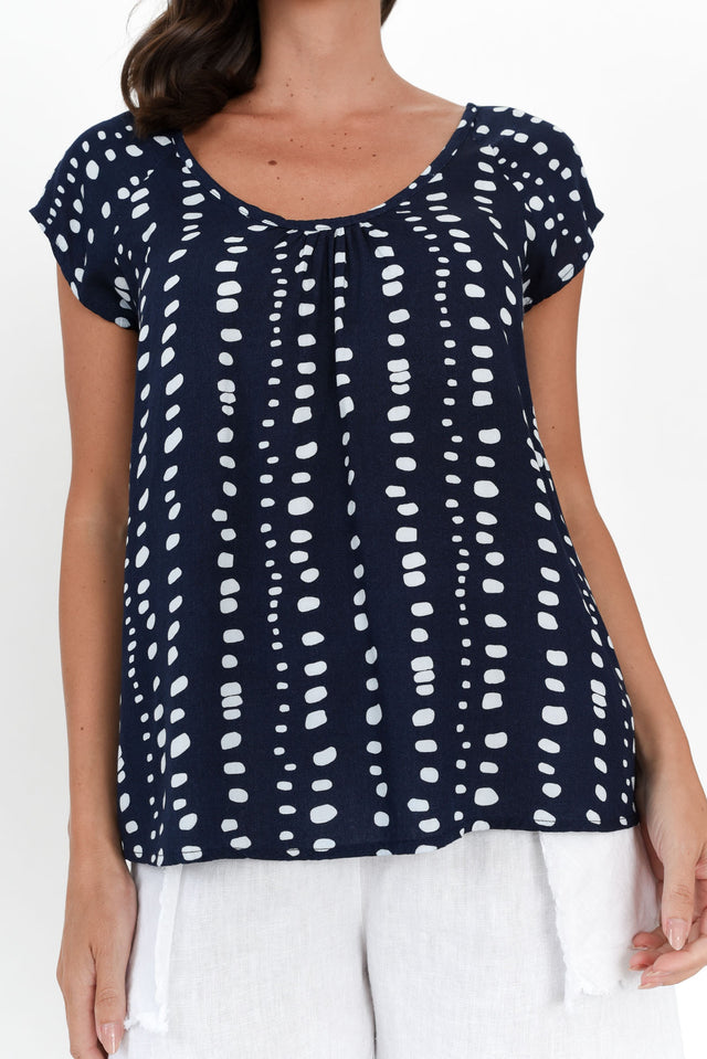 Aurora Navy Abstract Spot Short Sleeve Top