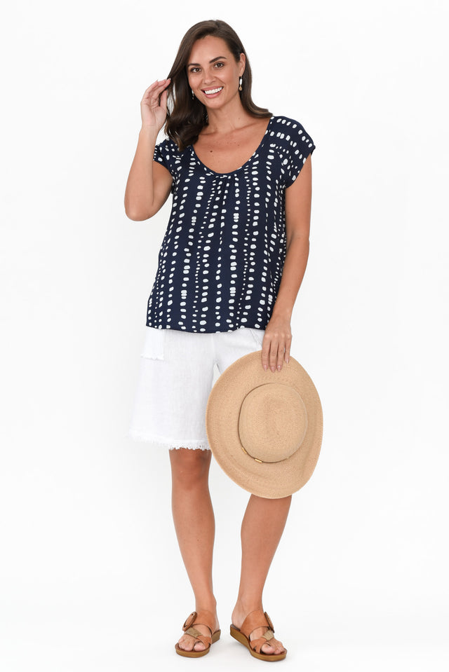 Aurora Navy Abstract Spot Short Sleeve Top