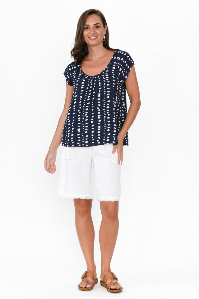 Aurora Navy Abstract Spot Short Sleeve Top