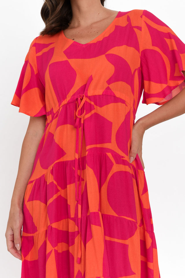 Belinda Hot Pink Abstract Tier Dress