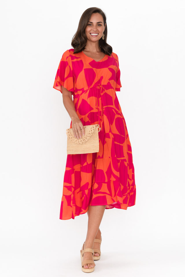 Belinda Hot Pink Abstract Tier Dress