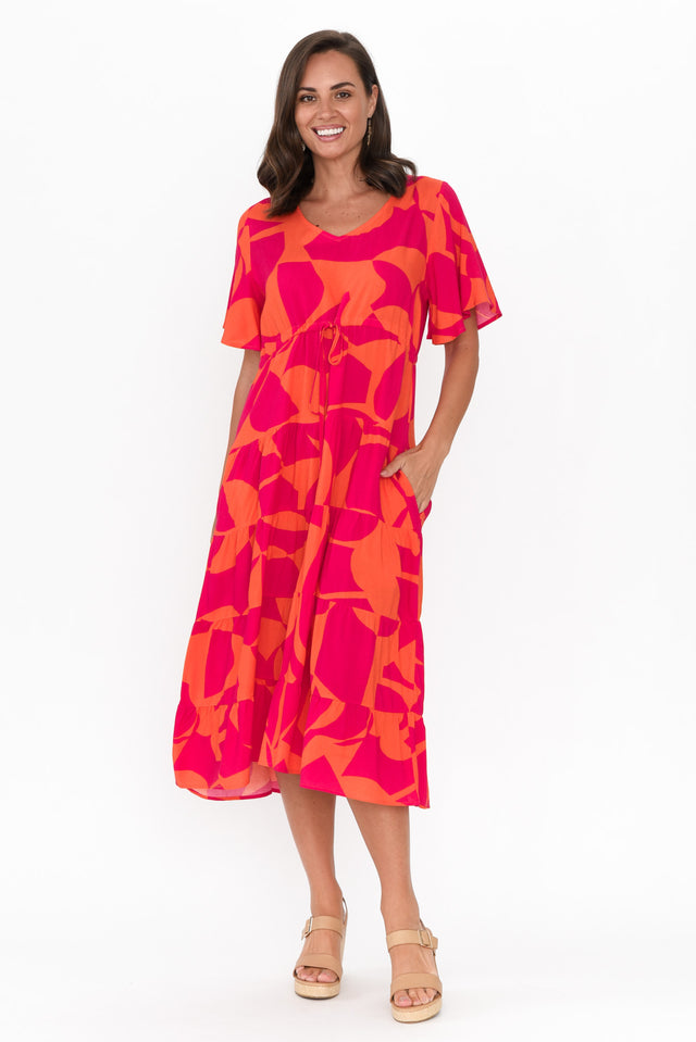 Belinda Hot Pink Abstract Tier Dress