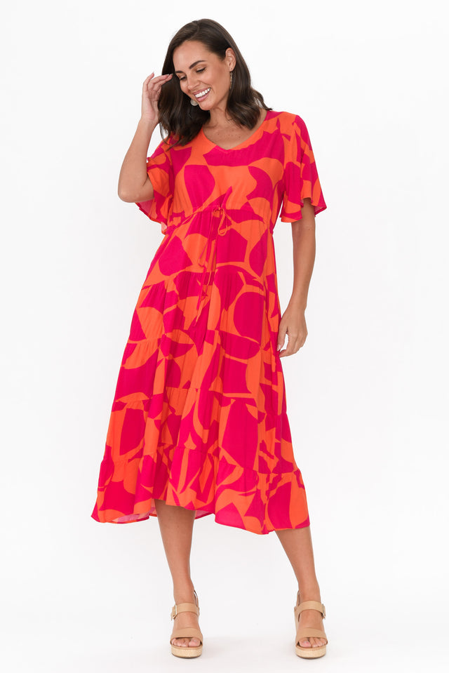 Belinda Hot Pink Abstract Tier Dress