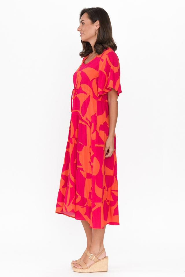 Belinda Hot Pink Abstract Tier Dress