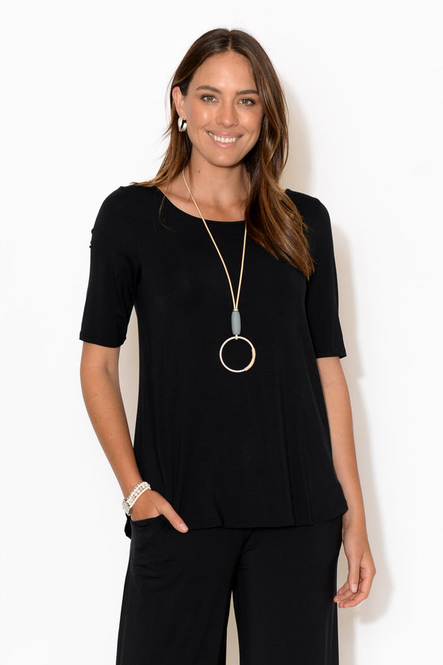 Black Half Sleeve Micro Modal Top