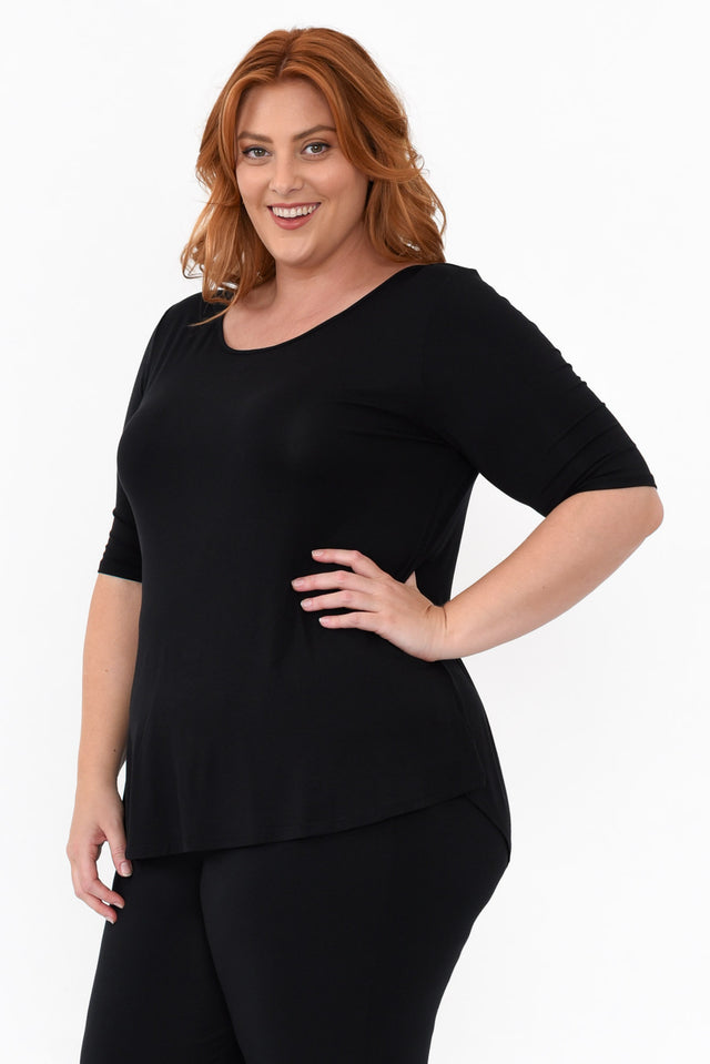 Black Half Sleeve Micro Modal Top