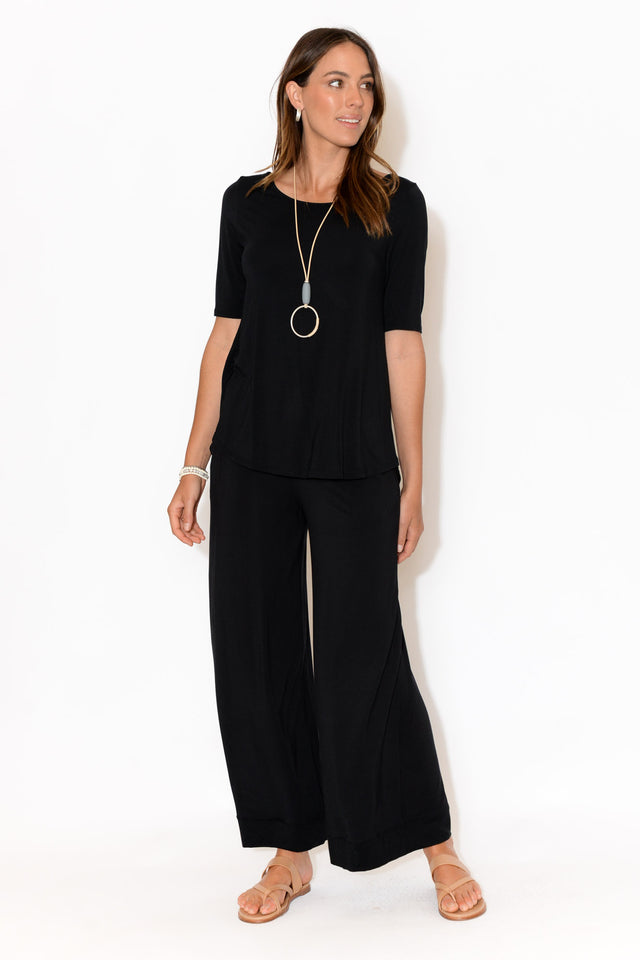 Black Half Sleeve Micro Modal Top