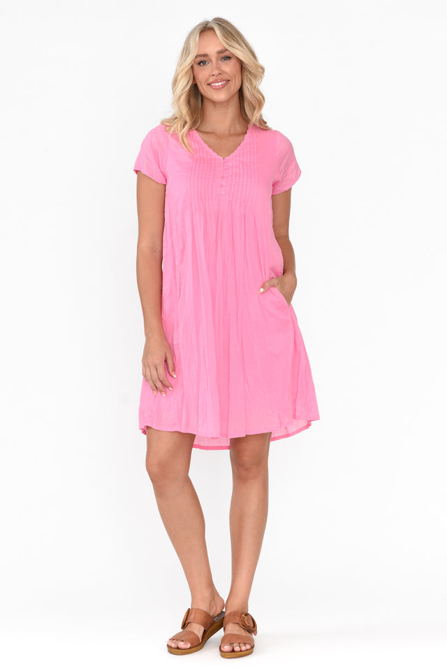 Bobbie Bright Pink Crinkle Cotton Dress