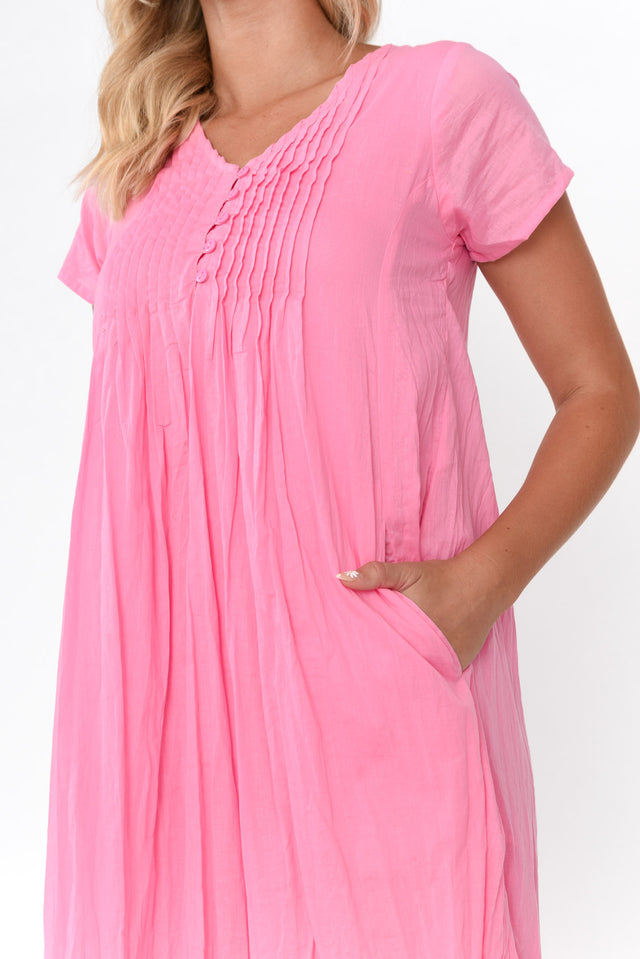 Bobbie Bright Pink Crinkle Cotton Dress