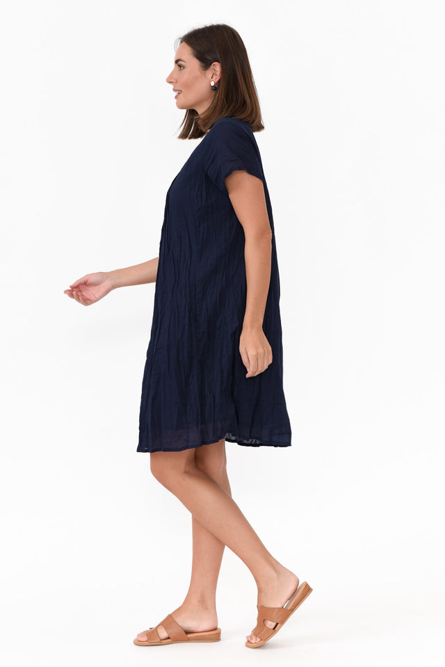 Bobbie Navy Crinkle Cotton Dress