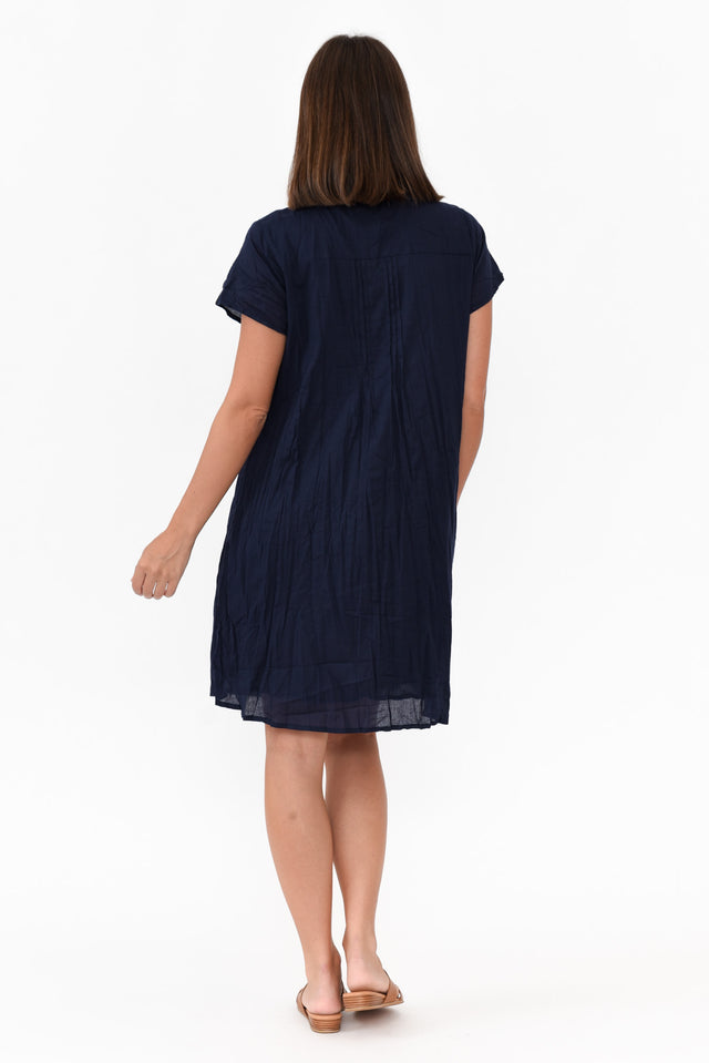 Bobbie Navy Crinkle Cotton Dress