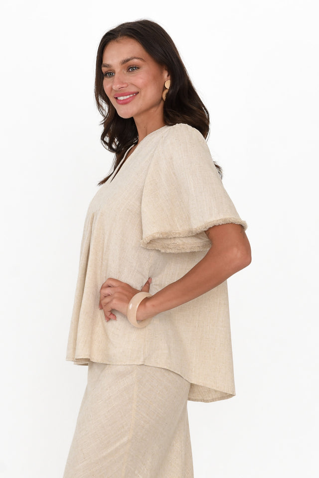 Bronco Beige Flutter Sleeve Top