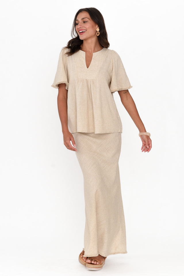 Casslyn Beige Linen Blend Maxi Skirt