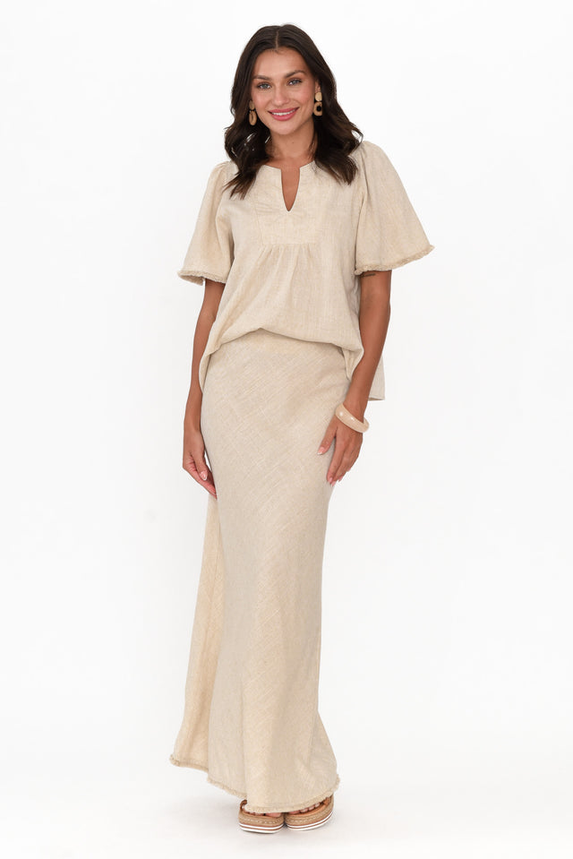 Casslyn Beige Linen Blend Maxi Skirt