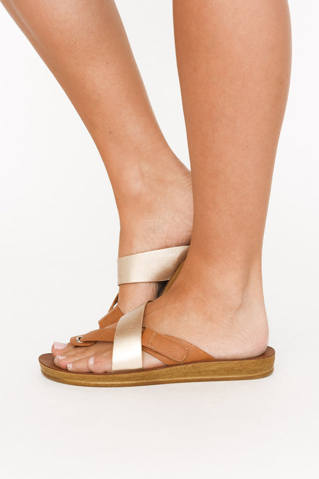 Bry Gold Tan Multi Strap Slide