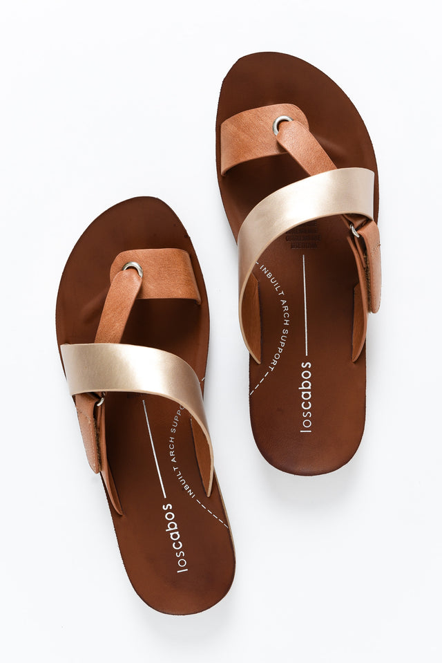 Bry Gold Tan Multi Strap Slide