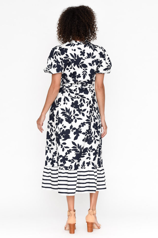 Carney Navy Floral Cotton Tiered Dress