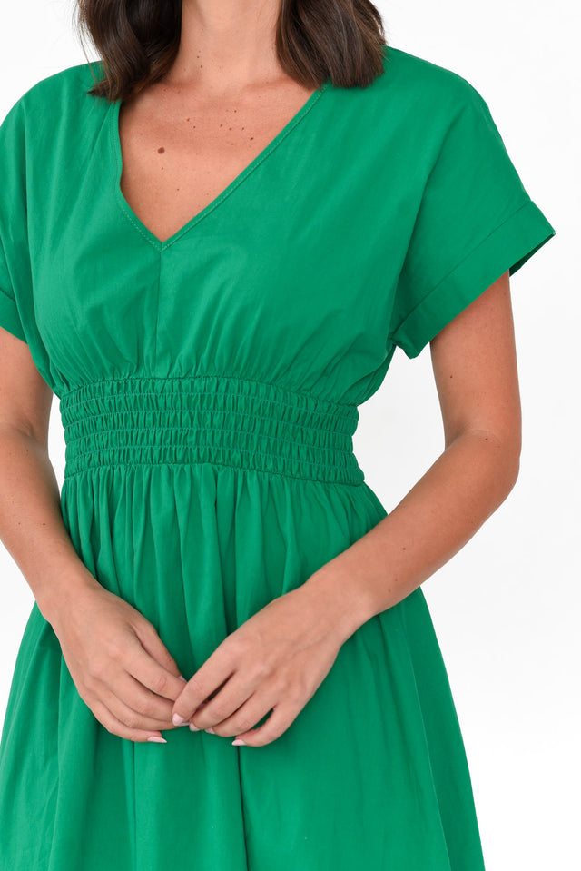 Carrie Green Cotton V Neck Dress