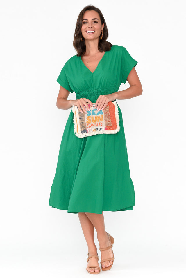 Carrie Green Cotton V Neck Dress