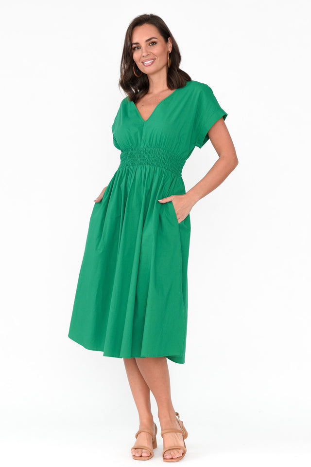 Carrie Green Cotton V Neck Dress