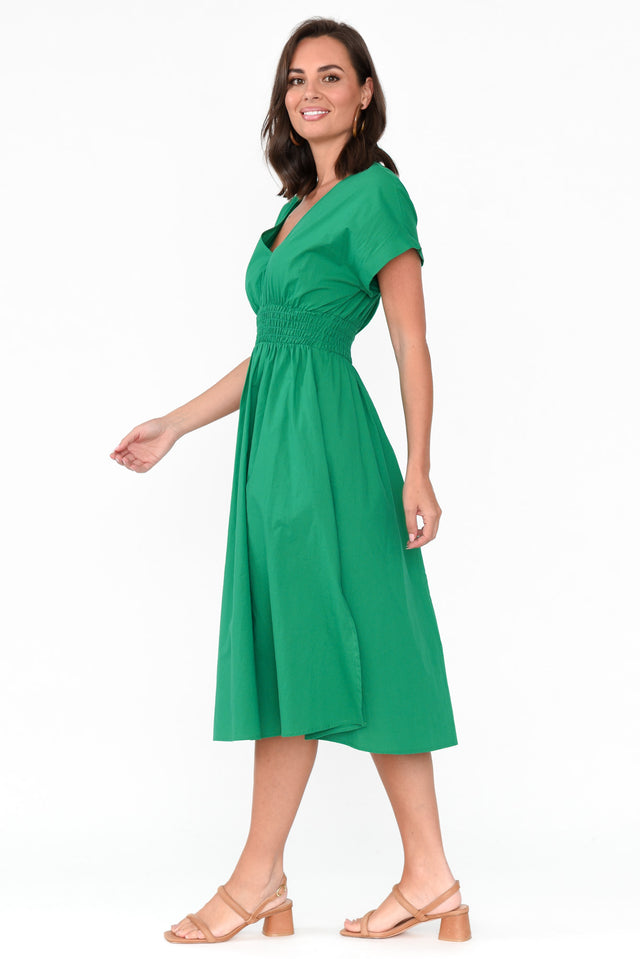 Carrie Green Cotton V Neck Dress