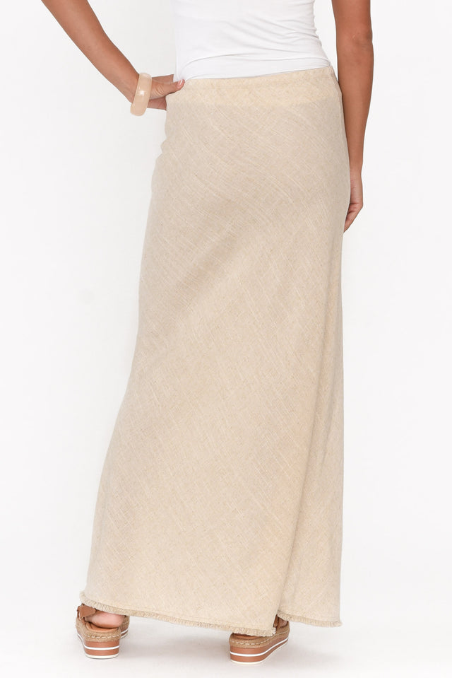 Casslyn Beige Linen Blend Maxi Skirt