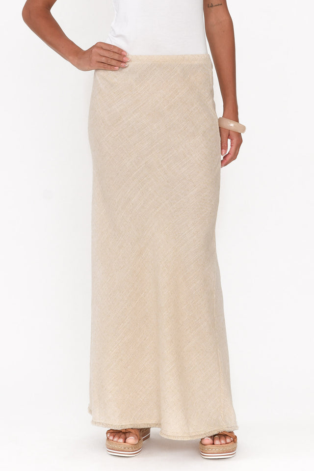 Casslyn Beige Linen Blend Maxi Skirt