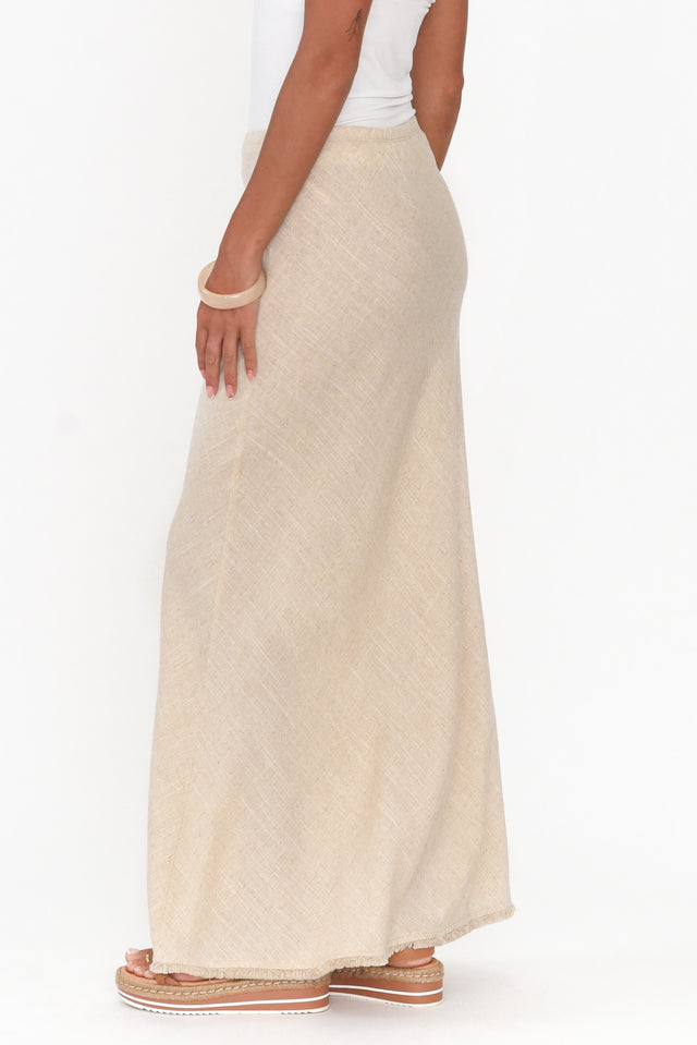 Casslyn Beige Linen Blend Maxi Skirt