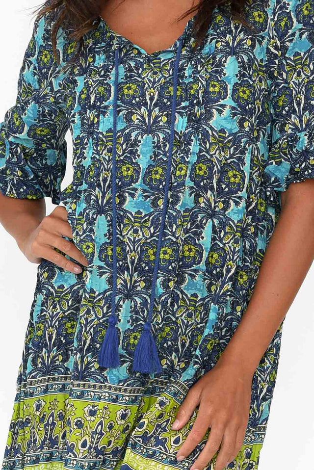 Cayman Blue Geo Cotton Tunic Dress